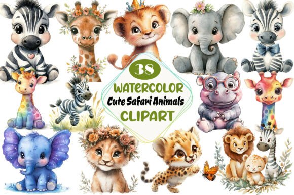 Download Watercolor Cute Safari Animals Clipart - Premium Resources