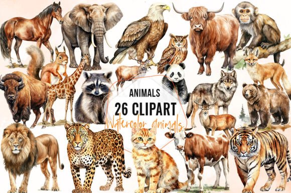 Download Watercolor Animals Sublimation Clipart - Animal Collection