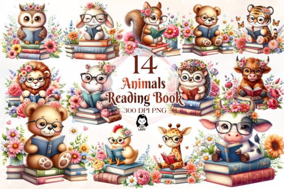 Download Animal Reading Book Sublimation Clipart - Animal Collection