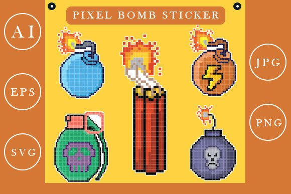 Download Pixel Sticker Art, Bomb Pixel Art - Sticker Collection