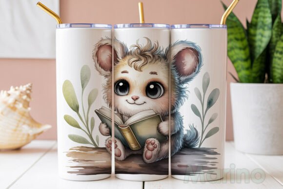 Download Cute Animal Reading Book Tumbler Wrap - Animal Collection