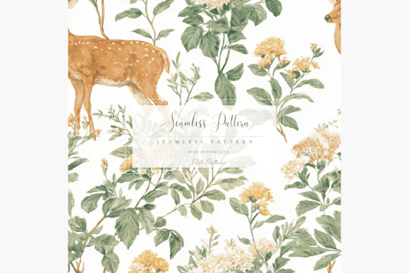 Download Woodland Deer Floral Seamless Pattern PNG Fast Download Commercial Use Forest Animal Fawn Nature Repeat for Kids and Seasonal Crafts - Kids Collection