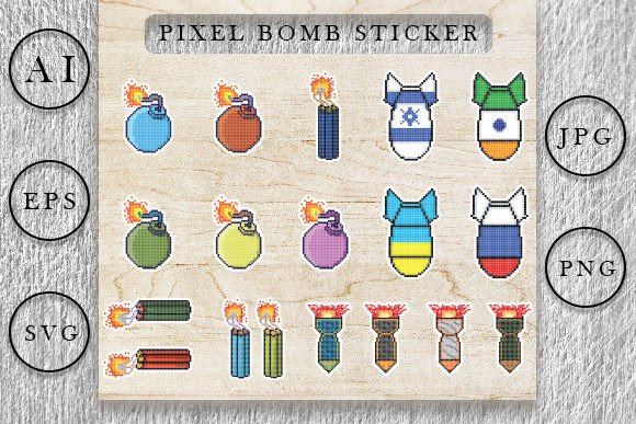 Download Pixel Sticker Art, Bomb Pixel Art Bundle - Sticker Collection
