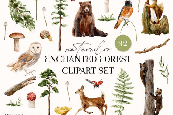 Download Enchanted Forest Watercolor Animals Tree - Animal Collection