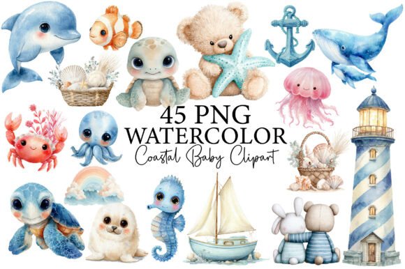 Download Watercolor Ocean Animals Clipart - Animal Collection