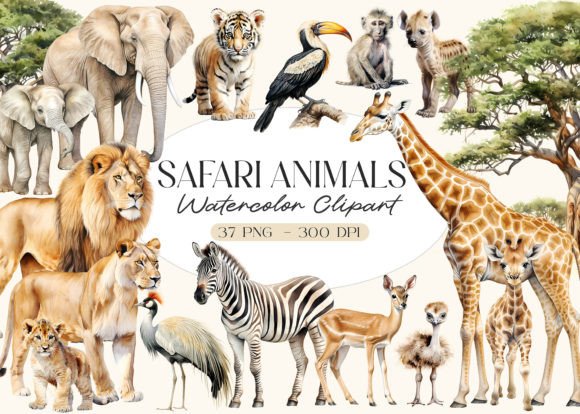 Download Watercolor Safari Animals Clipart - Safari animals Collection