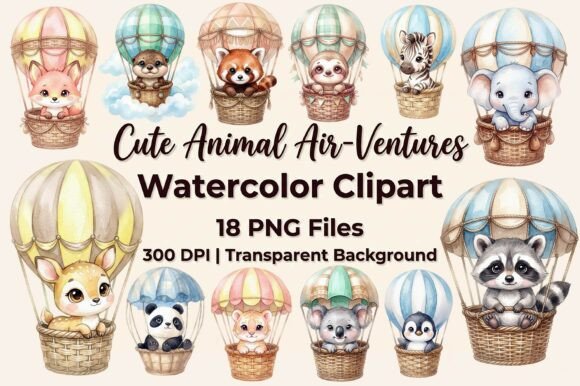 Download Cute Animal Air Balloon Clipart Bundle - Animal Collection