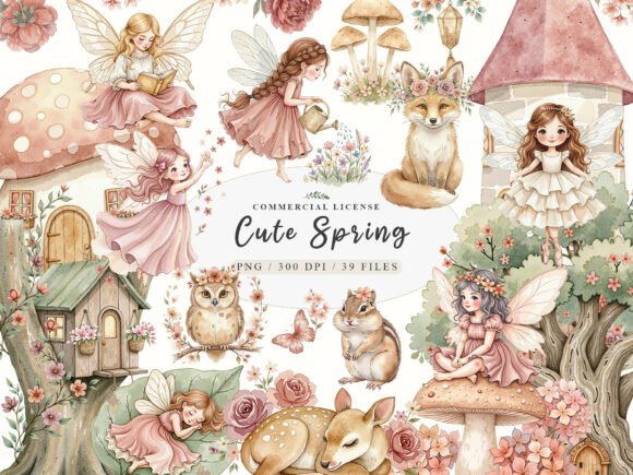 Download Cute Spring Fairy &amp; Woodland Animals Png - Animal Collection