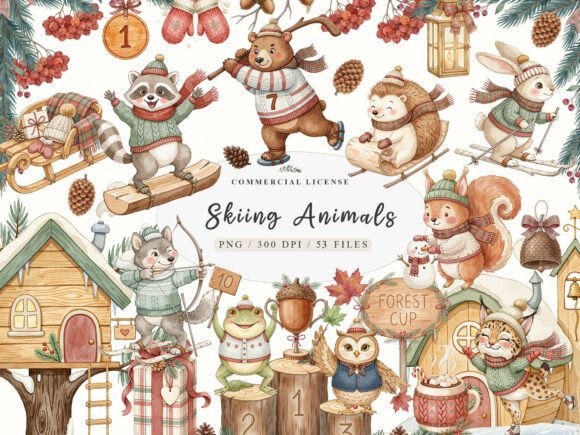 Download Watercolor Winter Woodland Animals PNG - Animal Collection