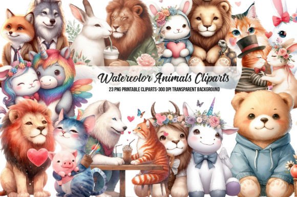 Download Watercolor Animals on Swings Clipart - Animal Collection