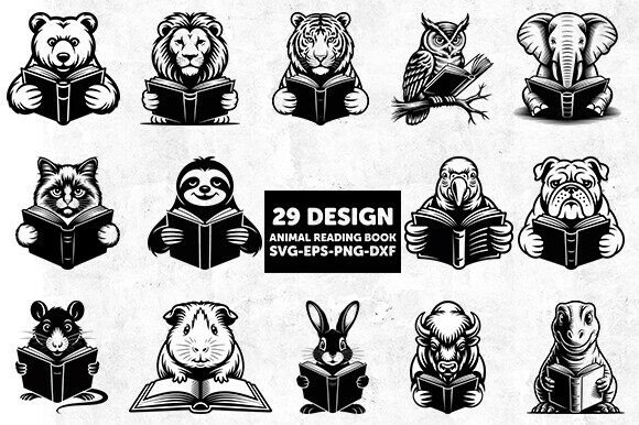 Download Animal Reading Book SVG Bundle,Book SVG - Animal Collection