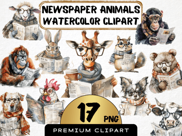 Download Watercolor Animals Reading Newspaper - Animal Collection