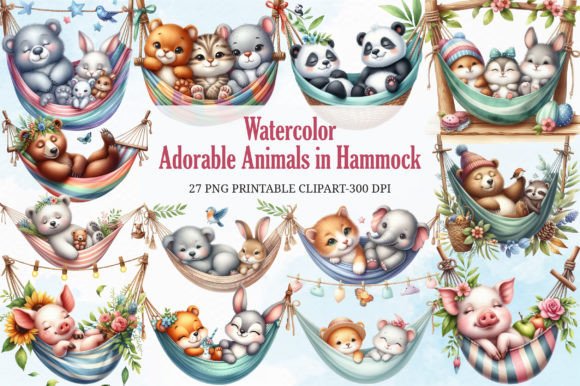 Download Adorable Animals in Hammock Clipart - Animal Collection