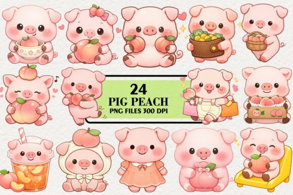 Download Kawaii Pig Peach Stickers Clipart - Sticker Collection