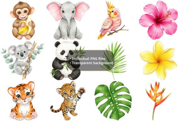 Download Watercolor Animals and Tropical Clipart - Animal Collection
