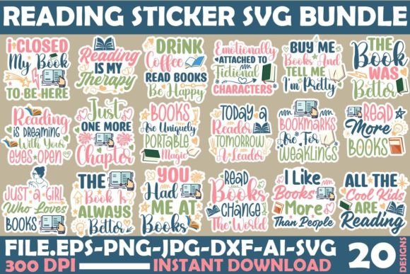 Download Reading Sticker SVG Bundle - Sticker Collection