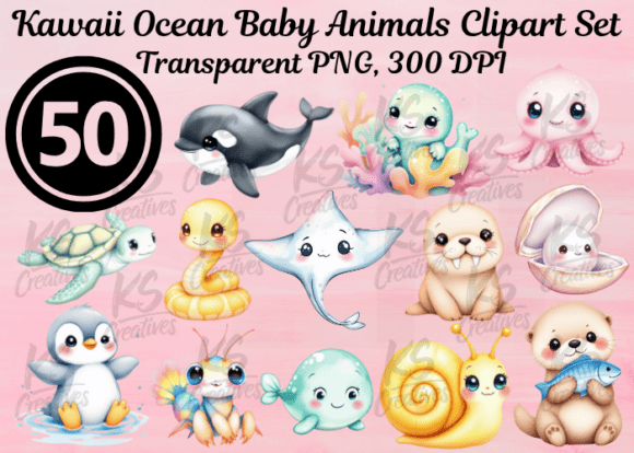 Download Kawaii Ocean Baby Animals Clipart Set - Animal Collection