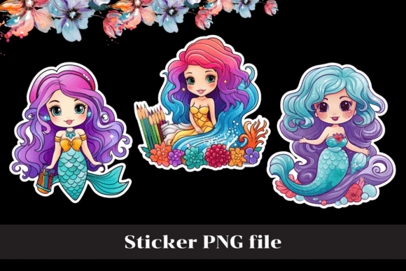 Download Cute Kawaii Mermaid Stickers, PNG - Sticker Collection