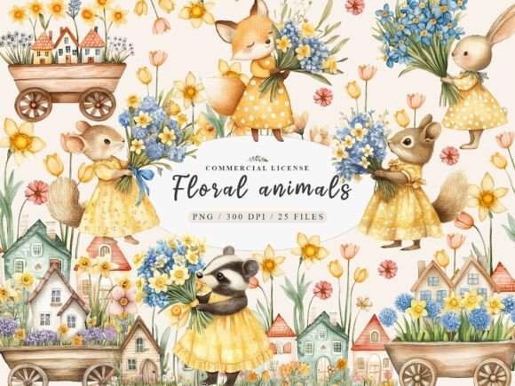 Download Spring Woodland Animal with Bouquet Png - Animal Collection