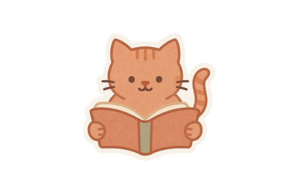Download Cute Reading Cat Sticker PNG - Sticker Collection