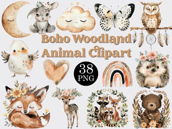 Download Watercolor Boho Woodland Animals Clipart - Animal Collection