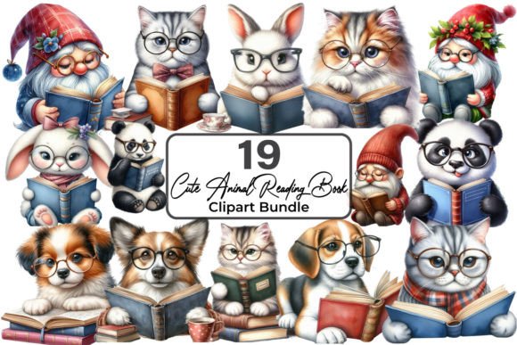 Download Animal Reading Book Sublimation Clipart - Animal Collection