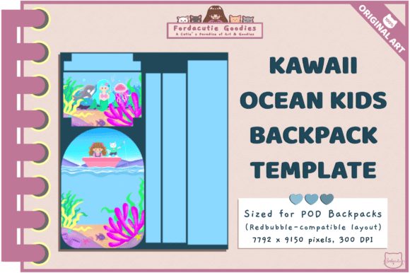 Download Kawaii Ocean Kids Backpack Template - Kids Collection