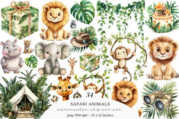 Download Watercolor Safari Animals Png - Safari animals Collection