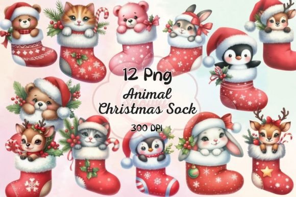 Download Cute Animal Christmas Sock Sublimation - Animal Collection