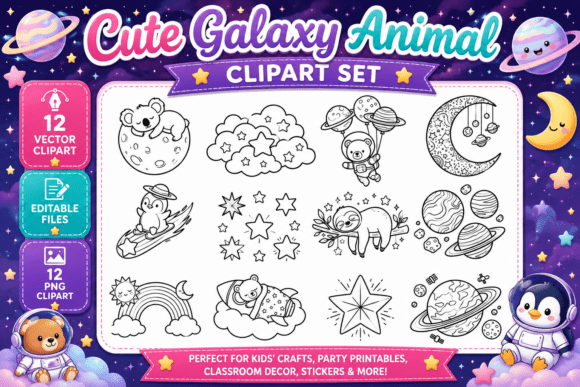 Download Cute Galaxy Animal Digital Clipart PNG - Animal Collection